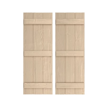 Rustic Three Board Joined Board-n-Batten Sandblasted Faux Wood Shutters, 16 1/2W X 60H